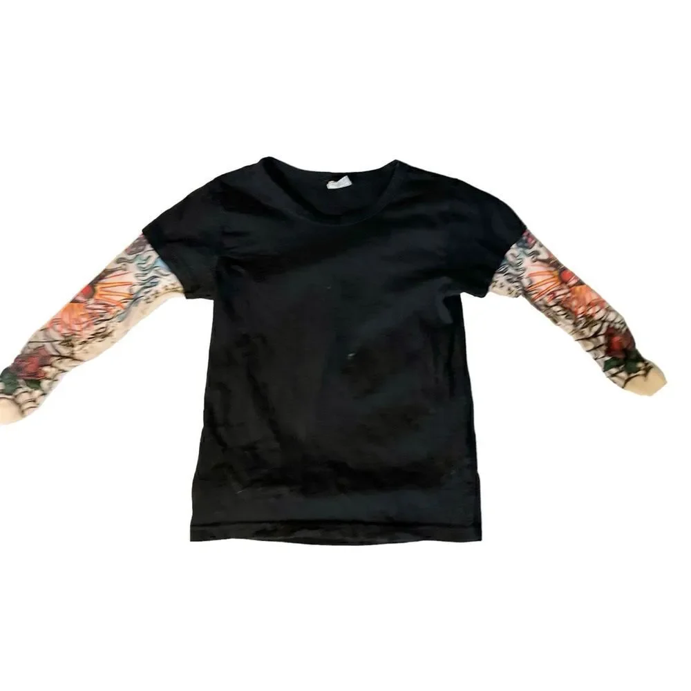 Jr Grunge Tatoo-Sleeve T-Shirt, Sz 110 (4-5)